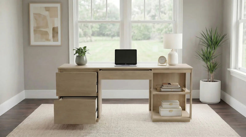 Harkes 75-inch 3-drawer Computer Desk with Adjustable Shelf Light Elm by Unique Piece Furniture