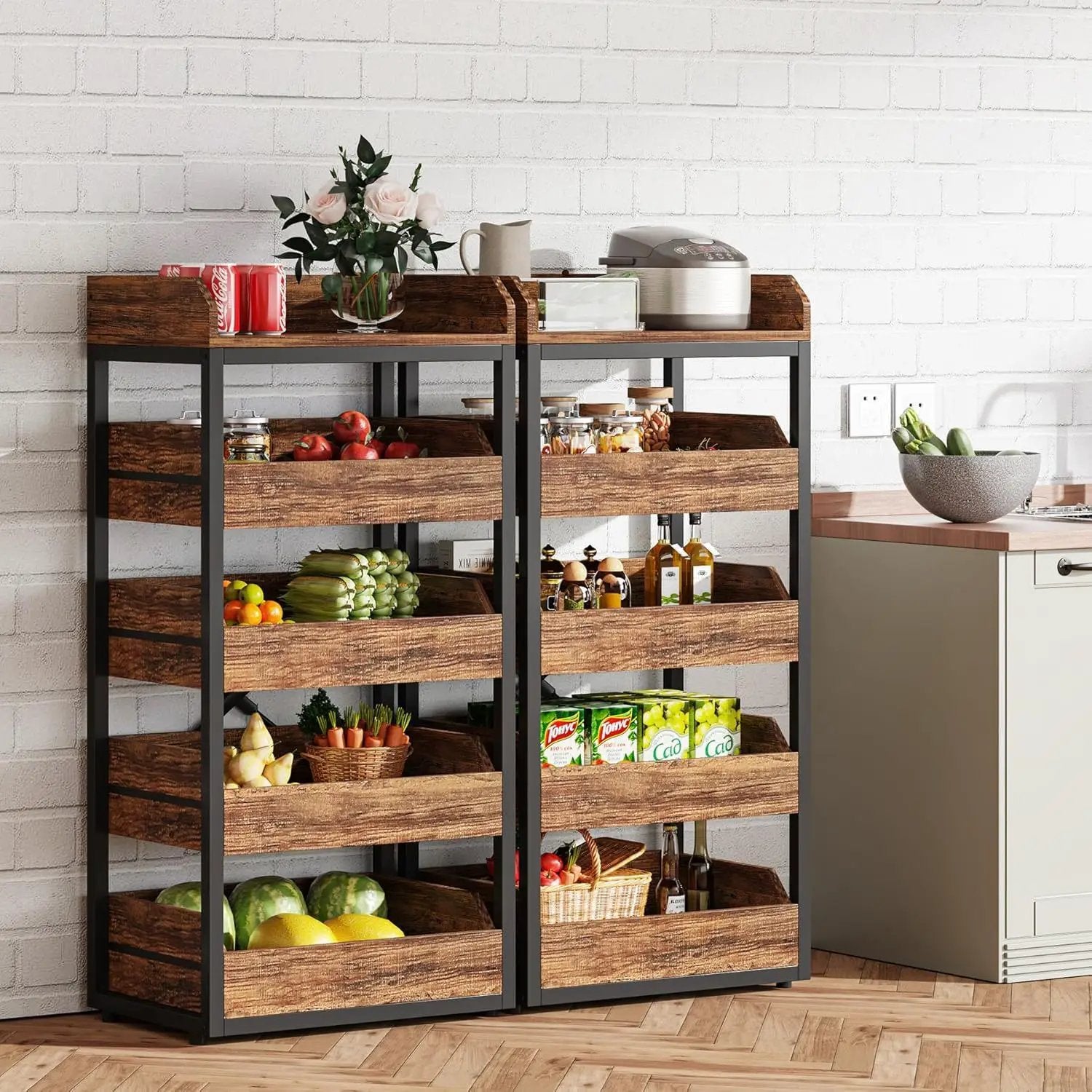 5 Tier Pull Out Fruit Vegetable & Snack Storage Rack - Brown / Black by HouseOfZazla