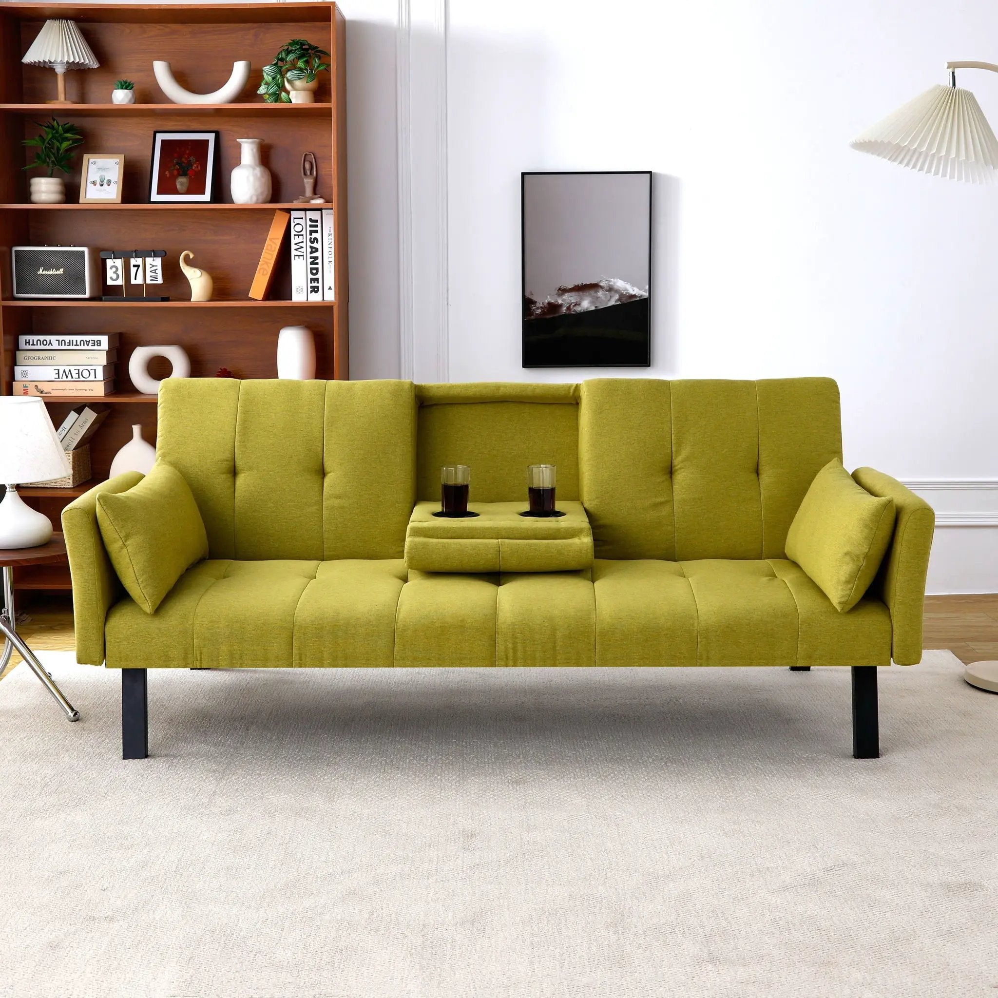 Sofa Bed With Foldable Design And Cup Holder - Green by HouseOfZazla