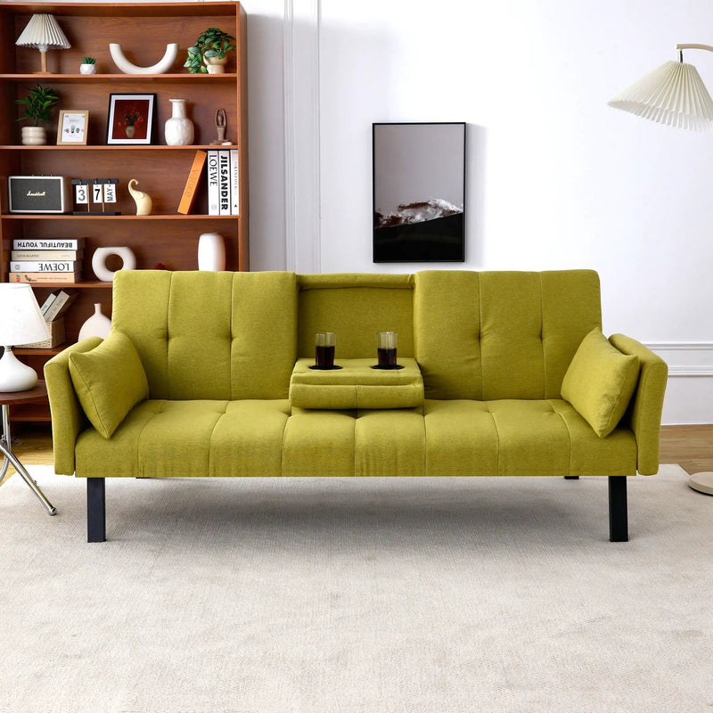 Sofa Bed With Foldable Design And Cup Holder - Green by HouseOfZazla