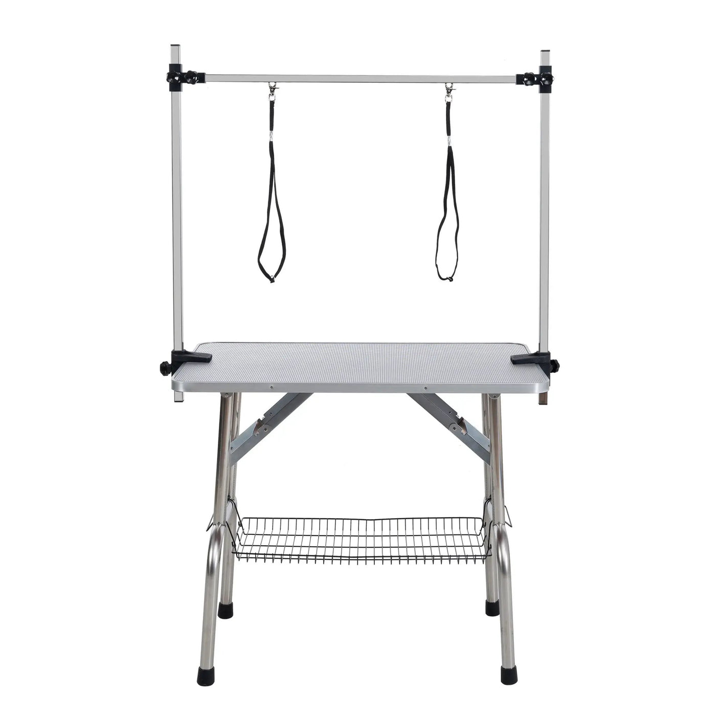 Folding Dog Pet Grooming Table Stainless Steel Frame Rubber Mat On Board With Adjustable Arm And Clamps Pet Dog Cat Grooming Table by HouseOfZazla