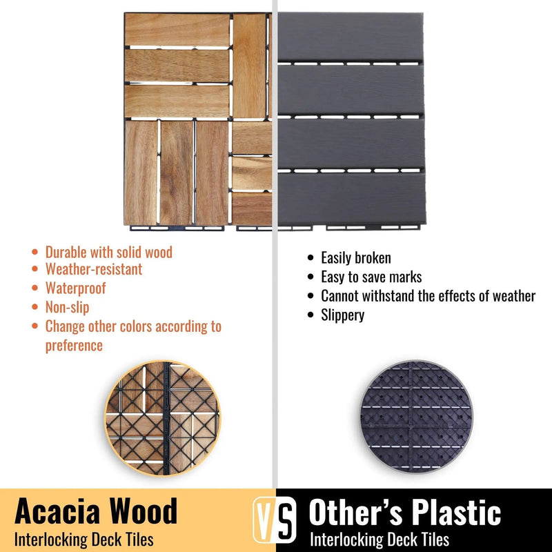Interlocking Deck Tiles Checker Pattern, Square Acacia Hardwood Outdoor Flooring For Patio, Bancony, Pool Side by HouseOfZazla