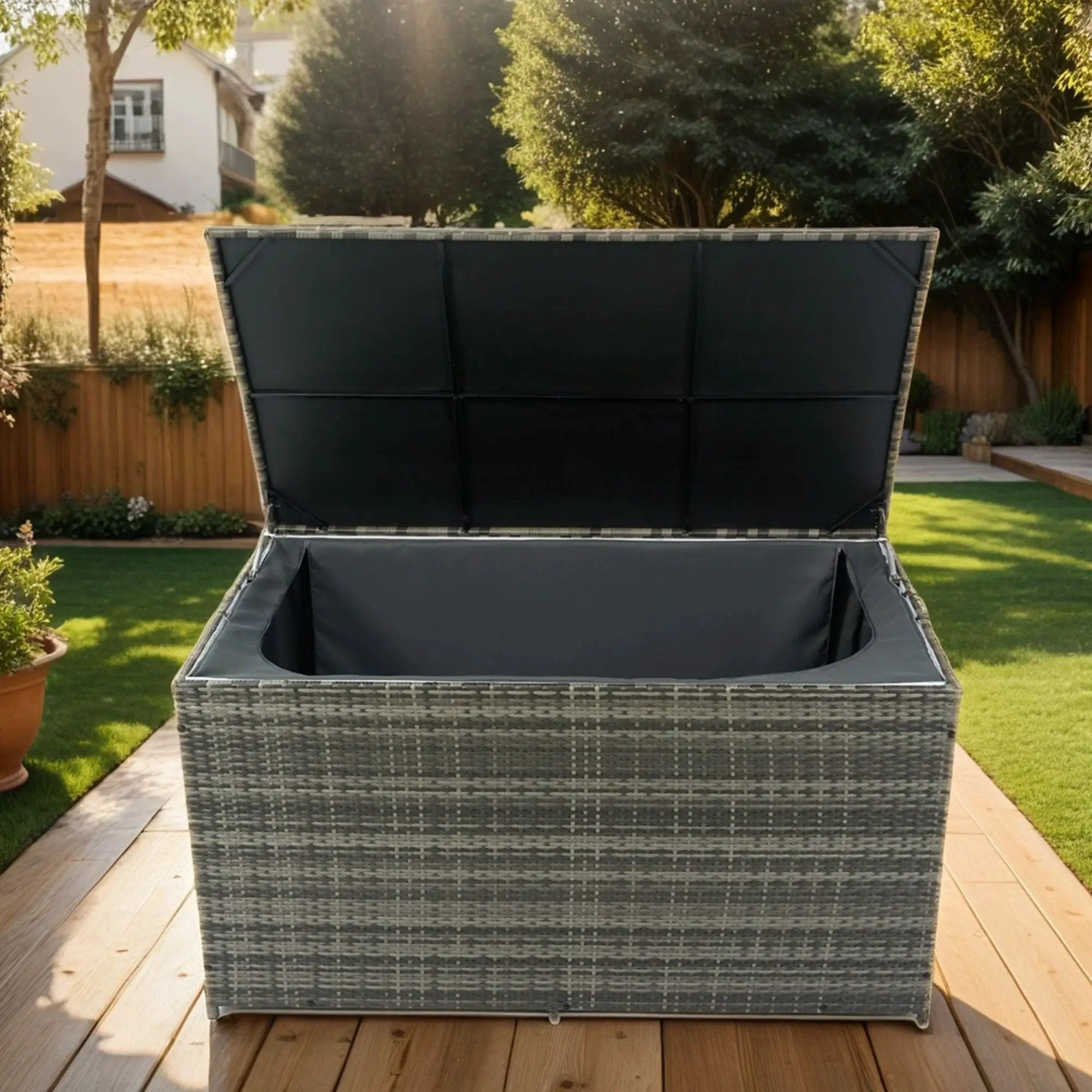 Outdoor Storage Box, Wicker Patio Deck Boxes With Lid, Outdoor Cushion Storage For Kids Toys, Pillows, Towel, Wicker by HouseOfZazla