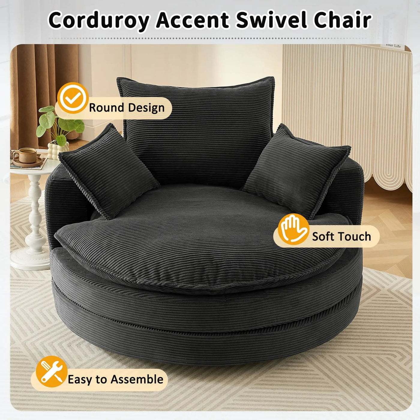 360° Swivel Accent Barrel Chair With Dual Layer Cushion And 3 Removable Pillows by HouseOfZazla