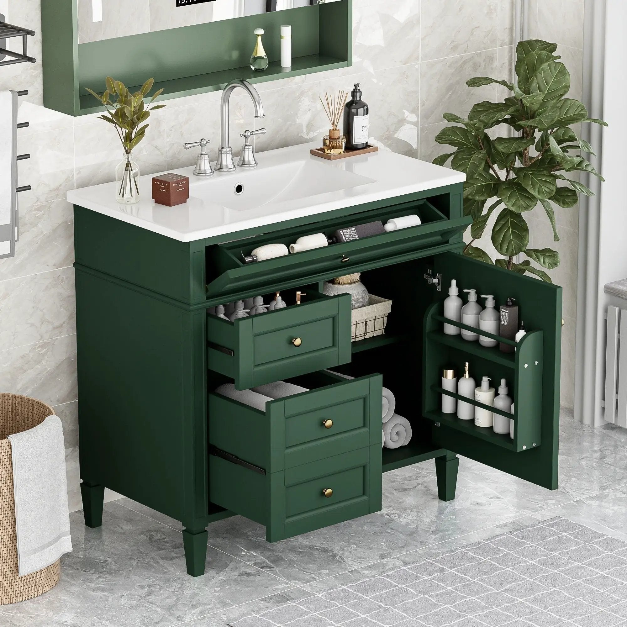 Bathroom Vanity With Top Sink, 2 Drawers And Tip Out Drawer by Unique Piece Furniture