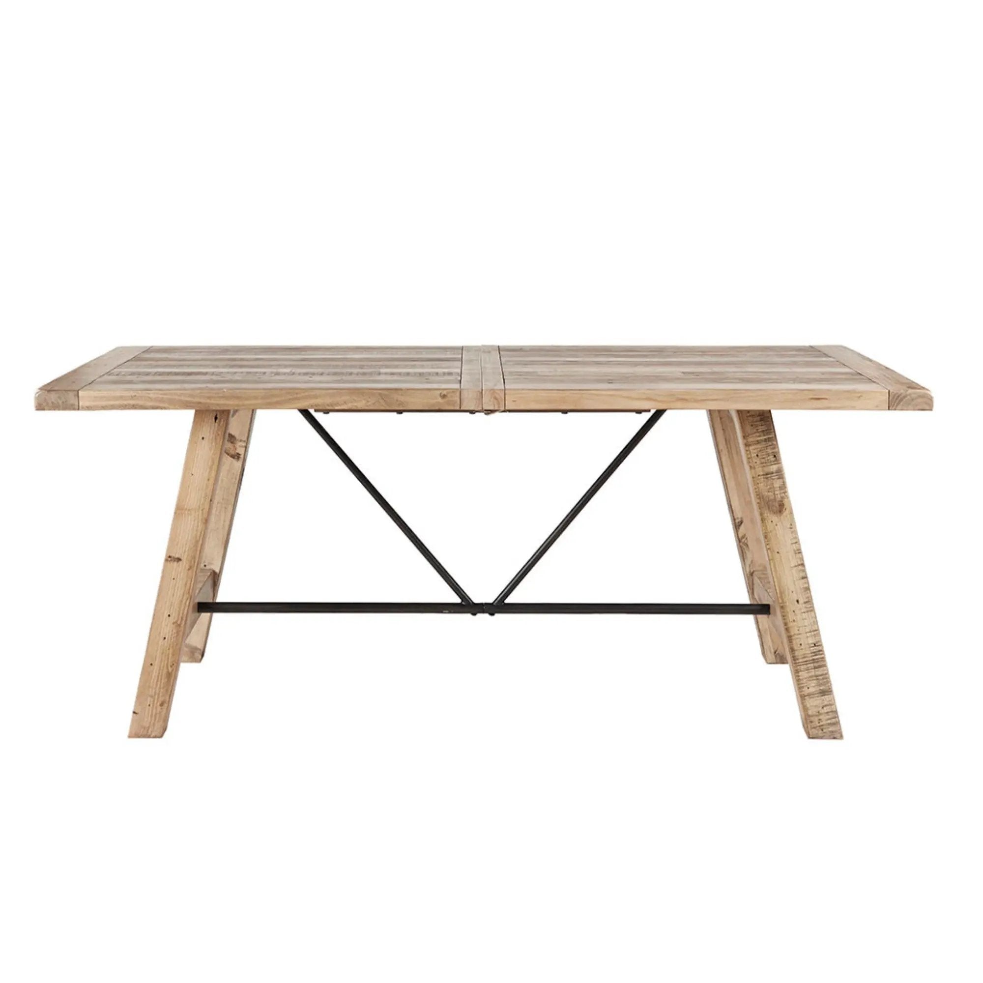 Rustic Dining Table with Metal Support in Natural Pine Wood Finish by HouseOfZazla
