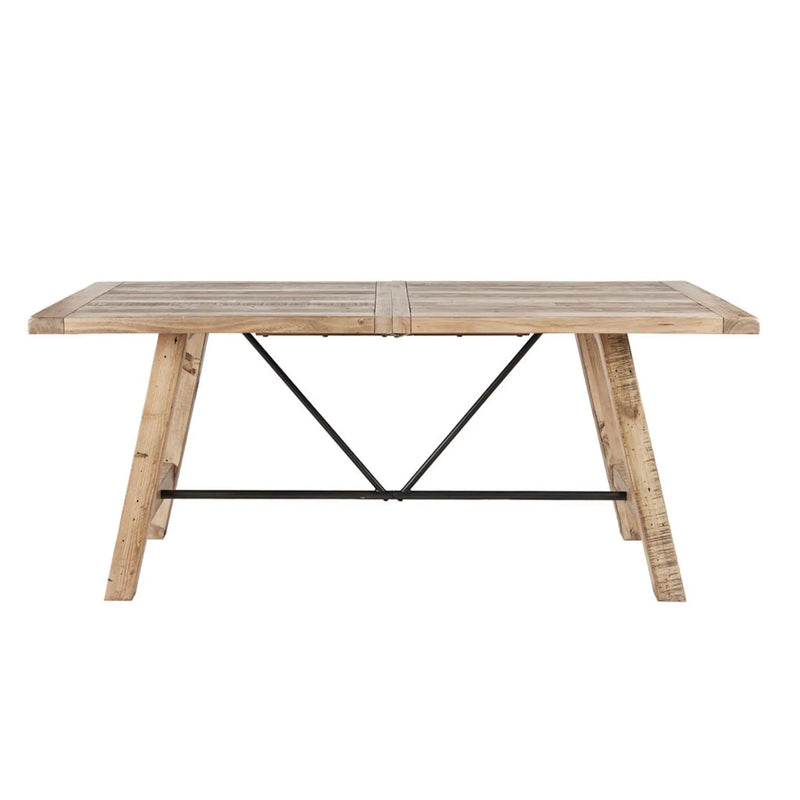 Rustic Dining Table with Metal Support in Natural Pine Wood Finish by HouseOfZazla