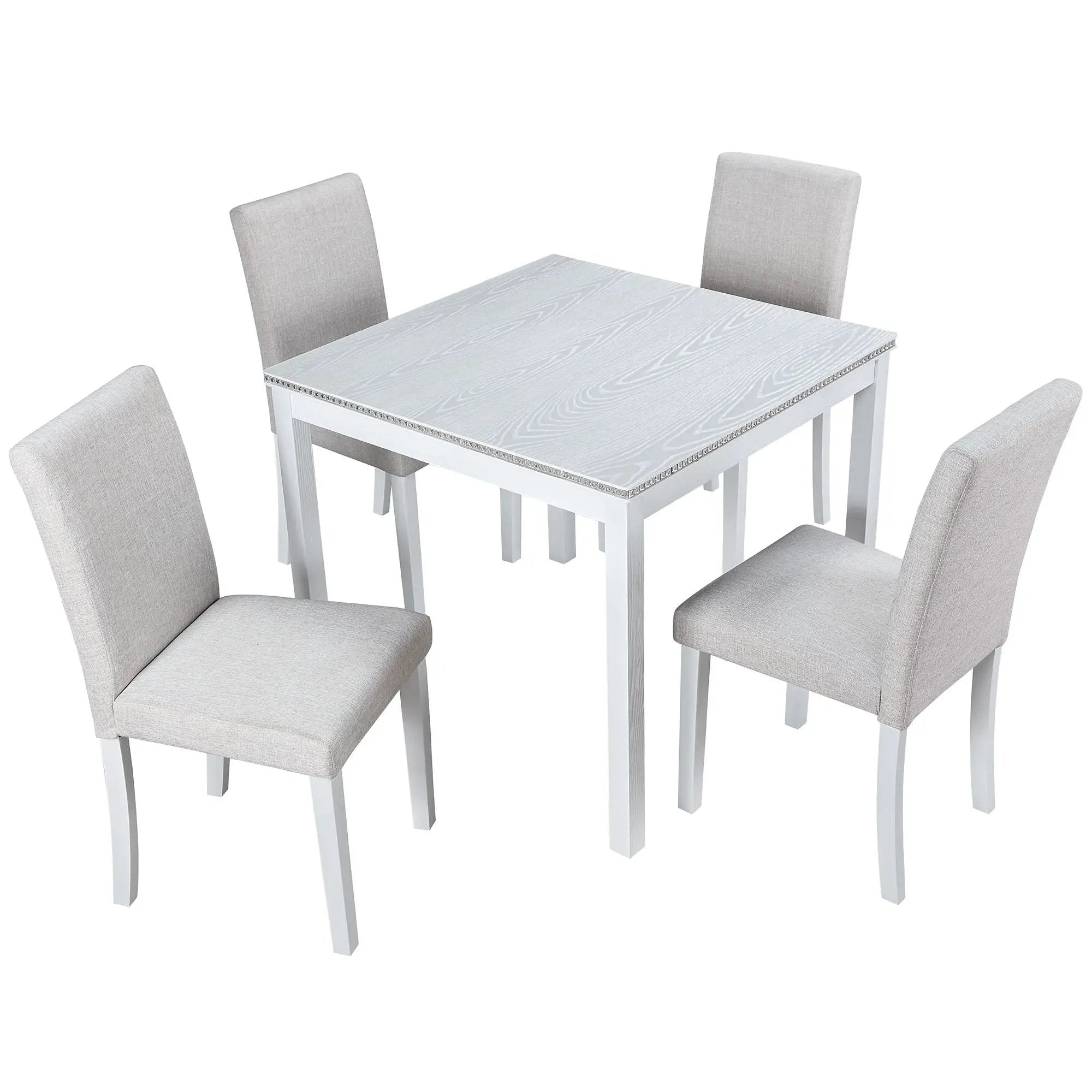 Dining Table Set With Crystal Decoration And Upholstered Chairs by Unique Piece Furniture