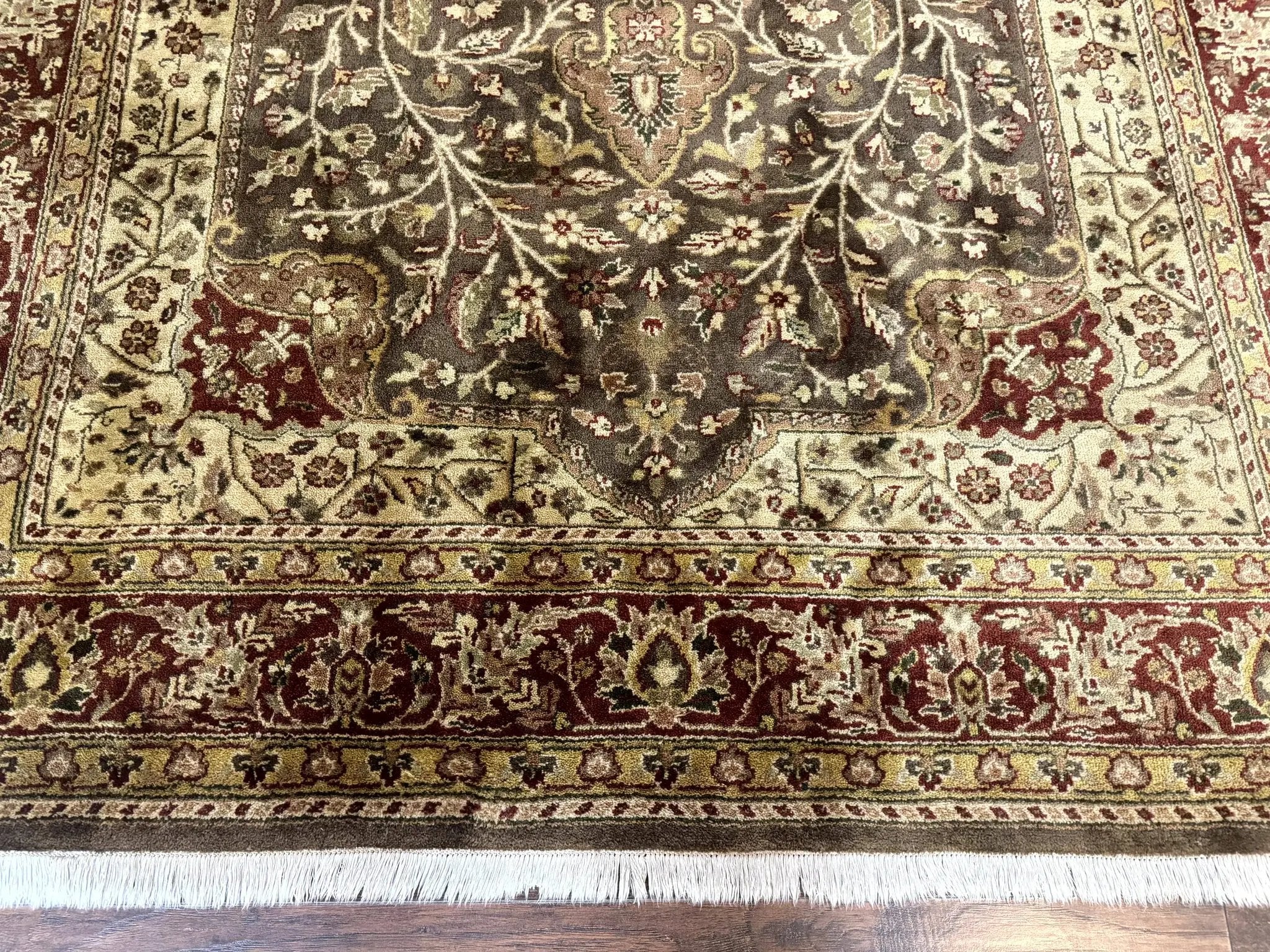 Indo Persian Rug 6x9, Wool Handmade Vintage Rug, Floral Cross Pattern by Jewel Rugs