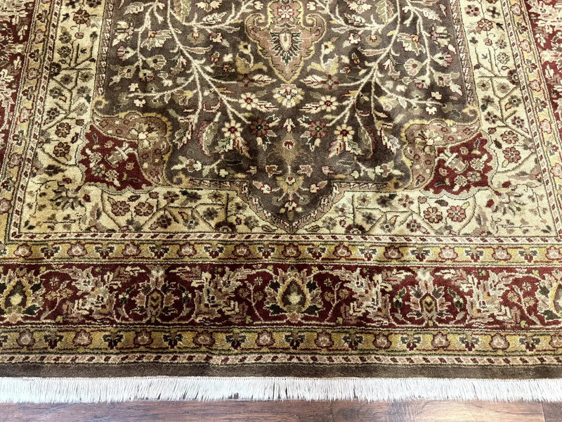 Indo Persian Rug 6x9, Wool Handmade Vintage Rug, Floral Cross Pattern by Jewel Rugs