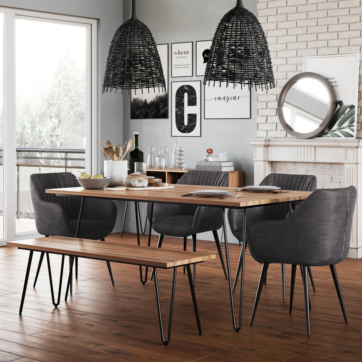 Square Mango Wood Dining Table with Metal Hairpin Legs - Light or Dark Brown