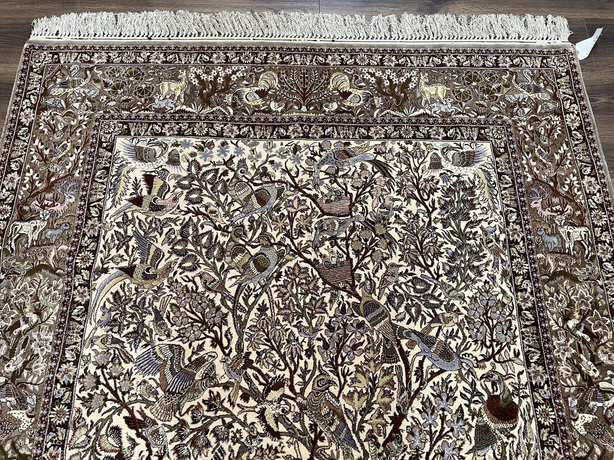 Persian Isfahan Rug 5x8 - Tree of Life, Animal Pictorials, Kork Wool & Silk by Jewel Rugs