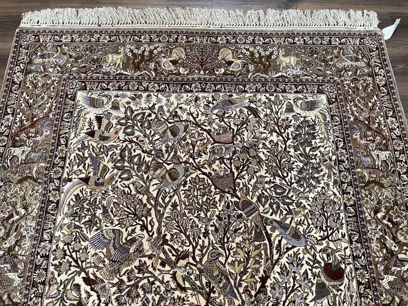 Persian Isfahan Rug 5x8 - Tree of Life, Animal Pictorials, Kork Wool & Silk by Jewel Rugs