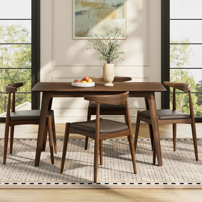 5 Piece Dining Set With 1 Table And 4 Upholstered Chairs - Brown / Walnut by HouseOfZazla