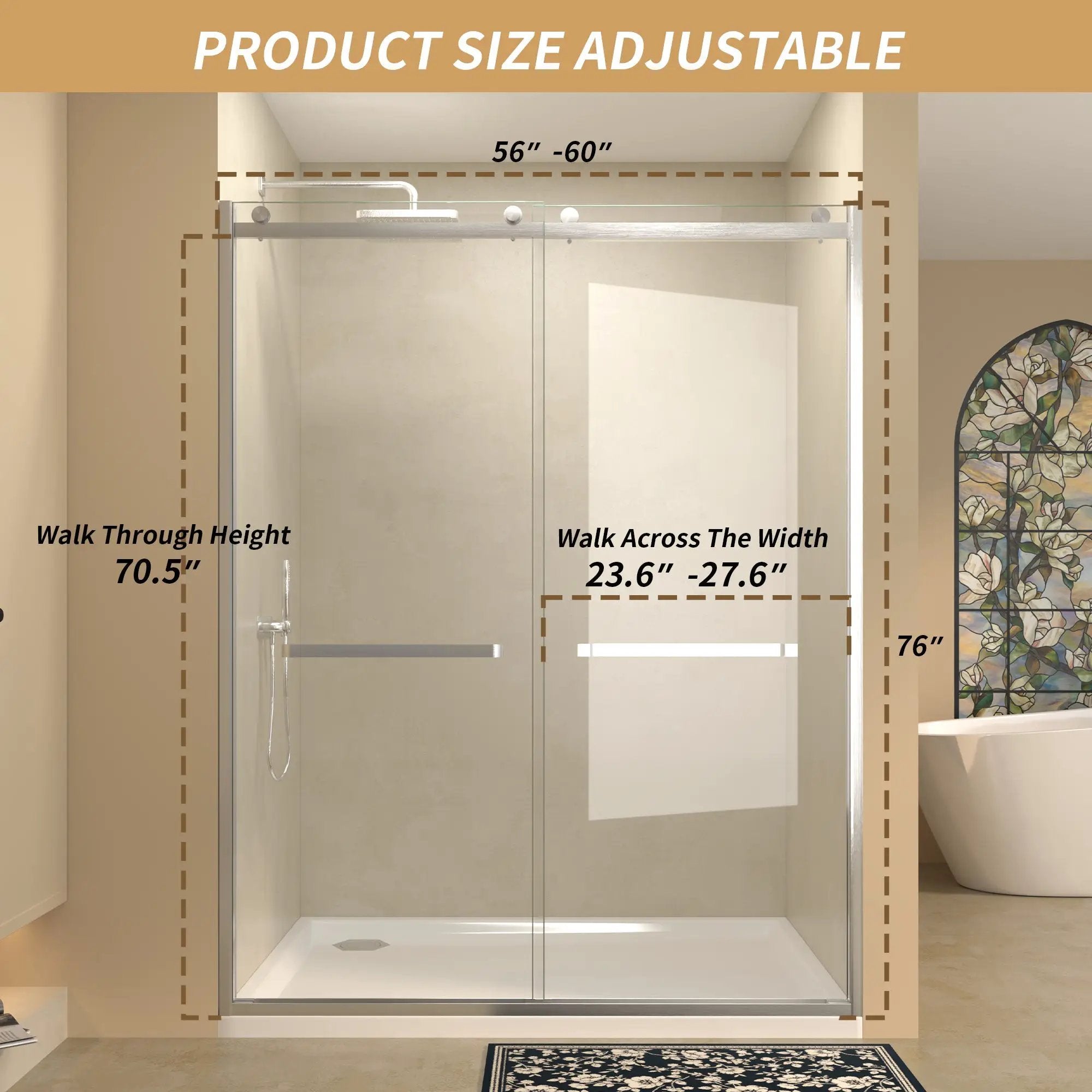 56-60 in.W x 76 in.H Semi-Frameless Sliding Shower Door by HouseOfZazla