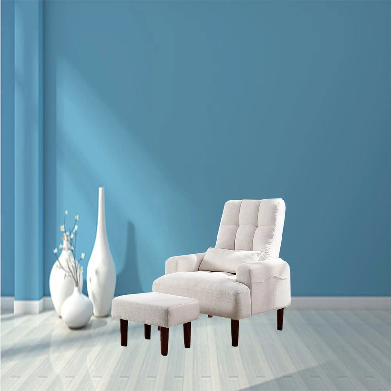 Living Room Sofa Single Chair And Ottoman, Modern Multi-Function Fabric Living Room Sofa Lounge Chair Bed And Stool. Soft Leisure Single Chair Adjustable Into 5 Angles With Sofa Bed by Unique Piece Furniture