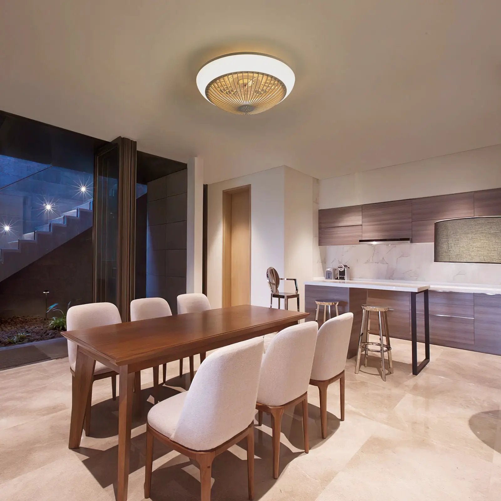 RGB Dimmable LED Enclosed Ceiling Fan With Remote Control, Bladeless Design - White by Unique Piece Furniture