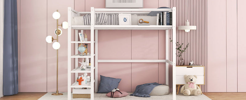 Loft Bed With 4 Tier Shelves And Storage by HouseOfZazla