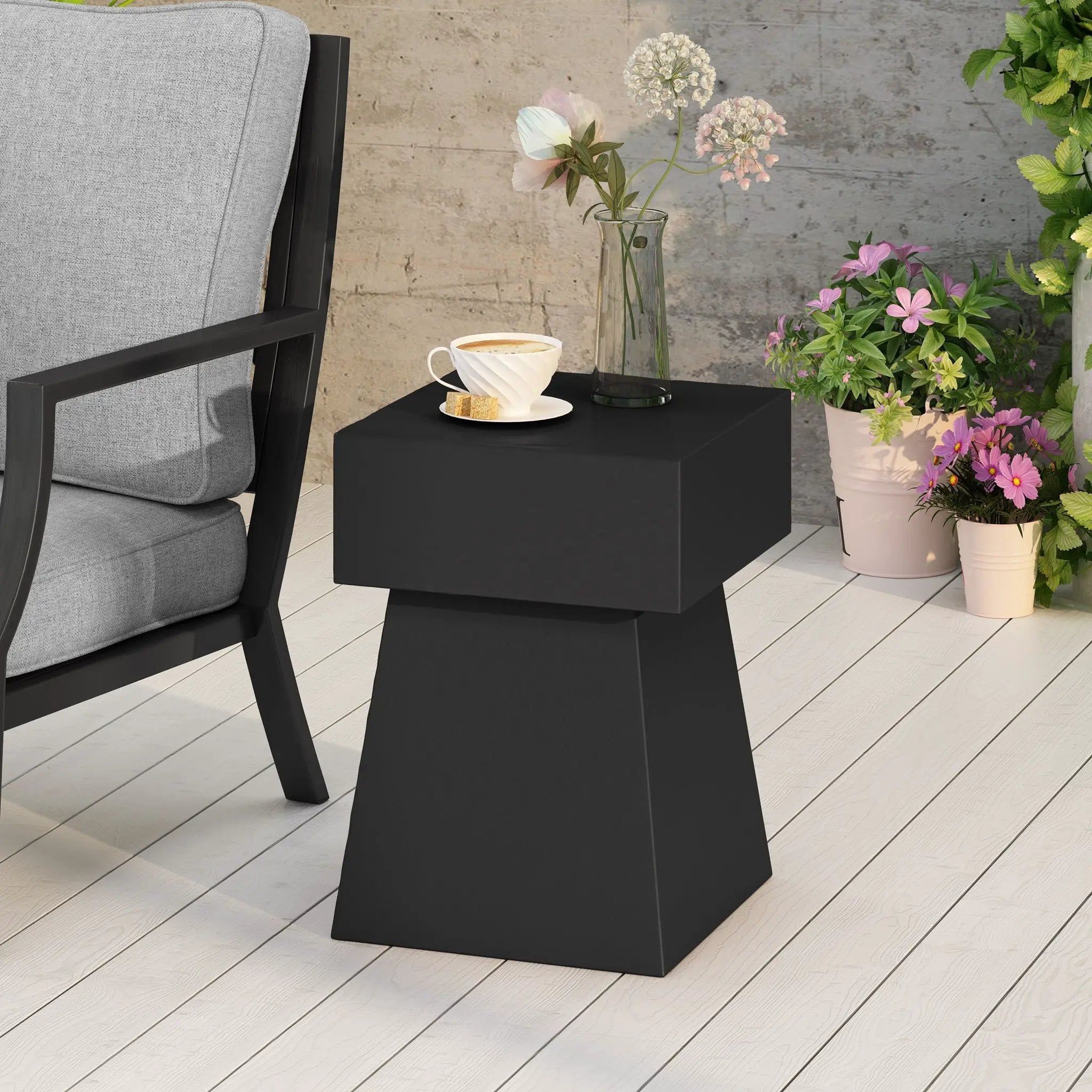 Outdoor Side Table, Patio End Table - Black by HouseOfZazla
