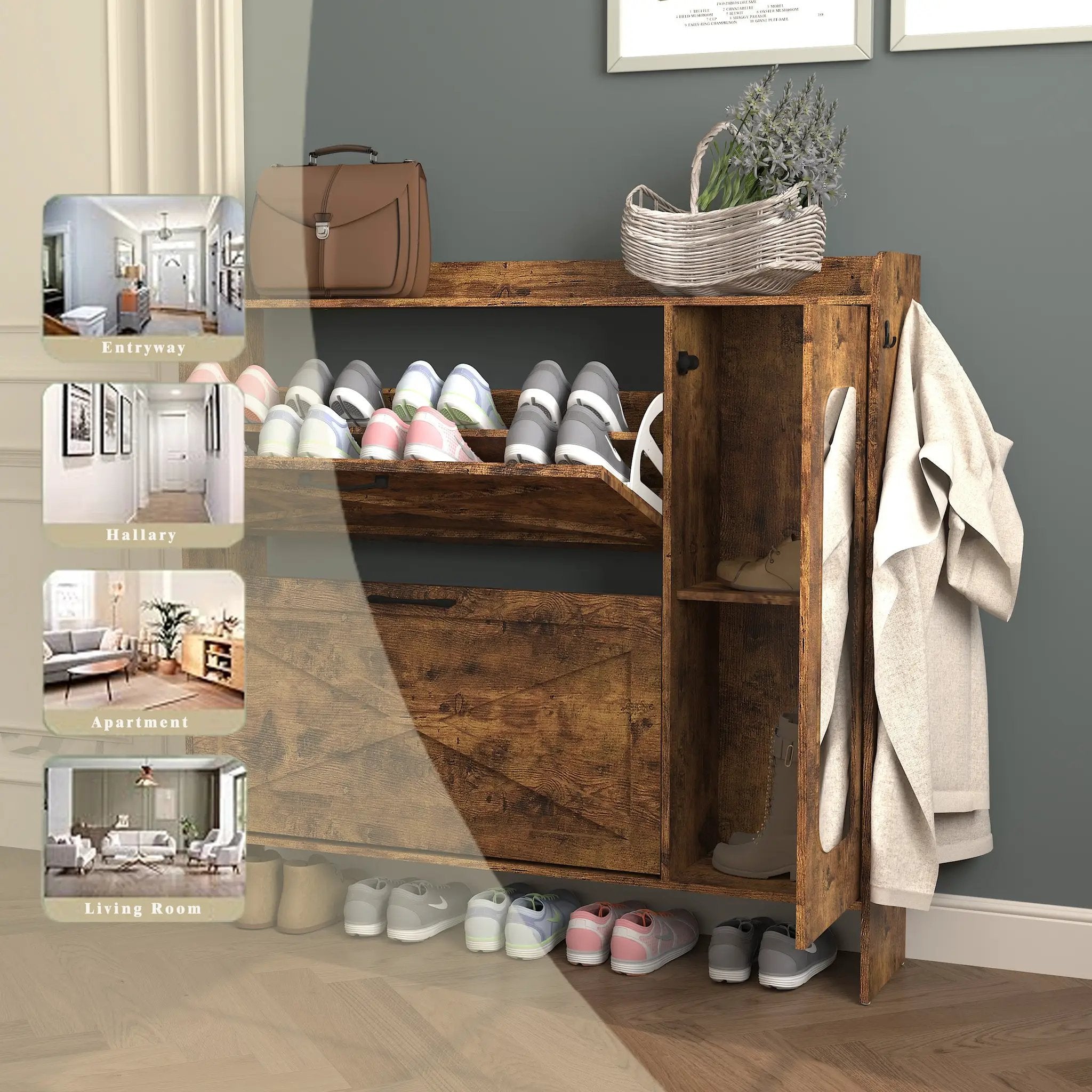 Shoe Storage Cabinet with 2 Flip Drawers by HouseOfZazla