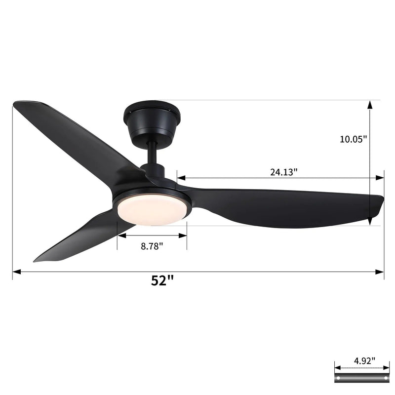Outdoor Waterproof Ceiling Fan With Light And Quiet DC Motor, Blades For Bedroom - Black by HouseOfZazla