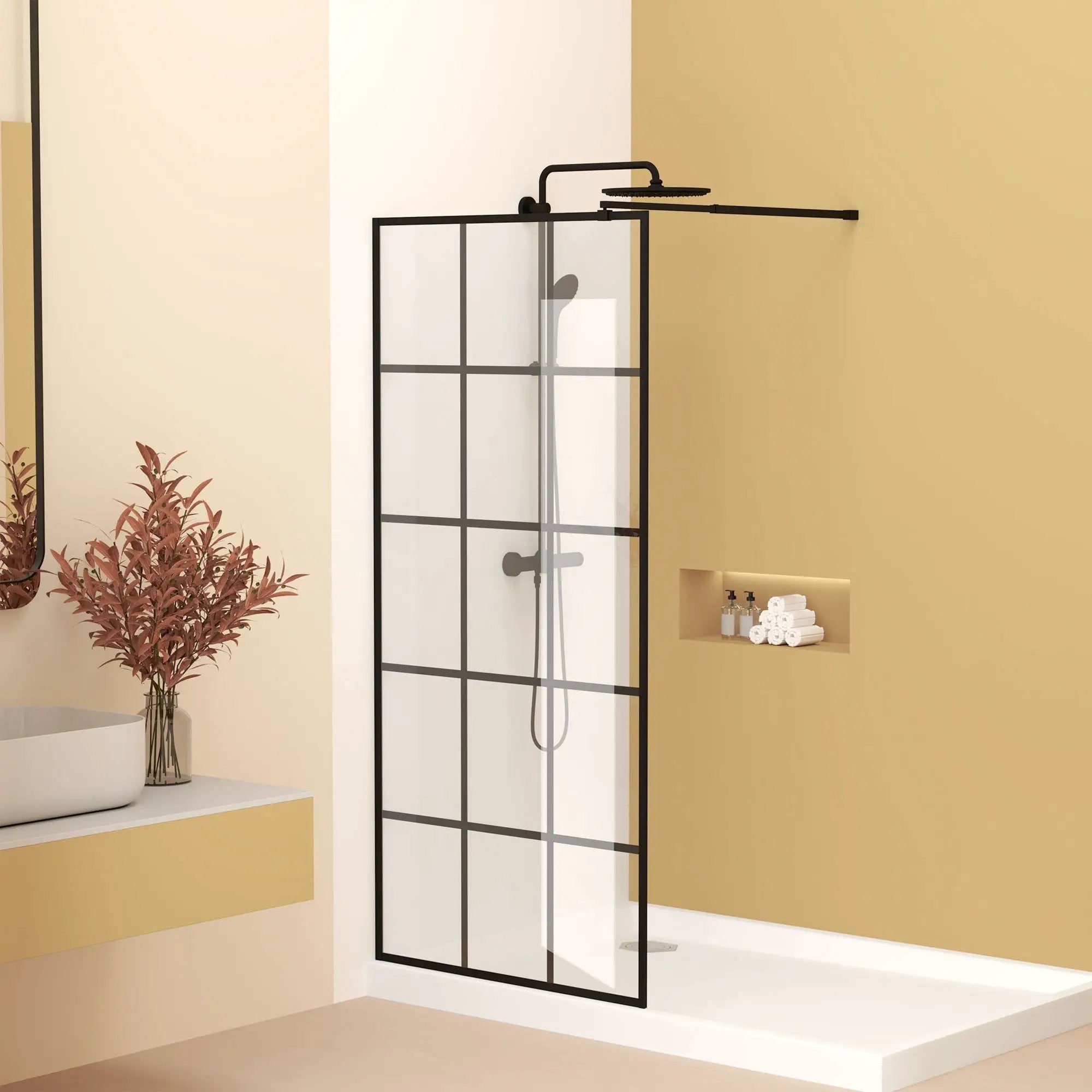 Framed Glass Shower Screen - Matte Black