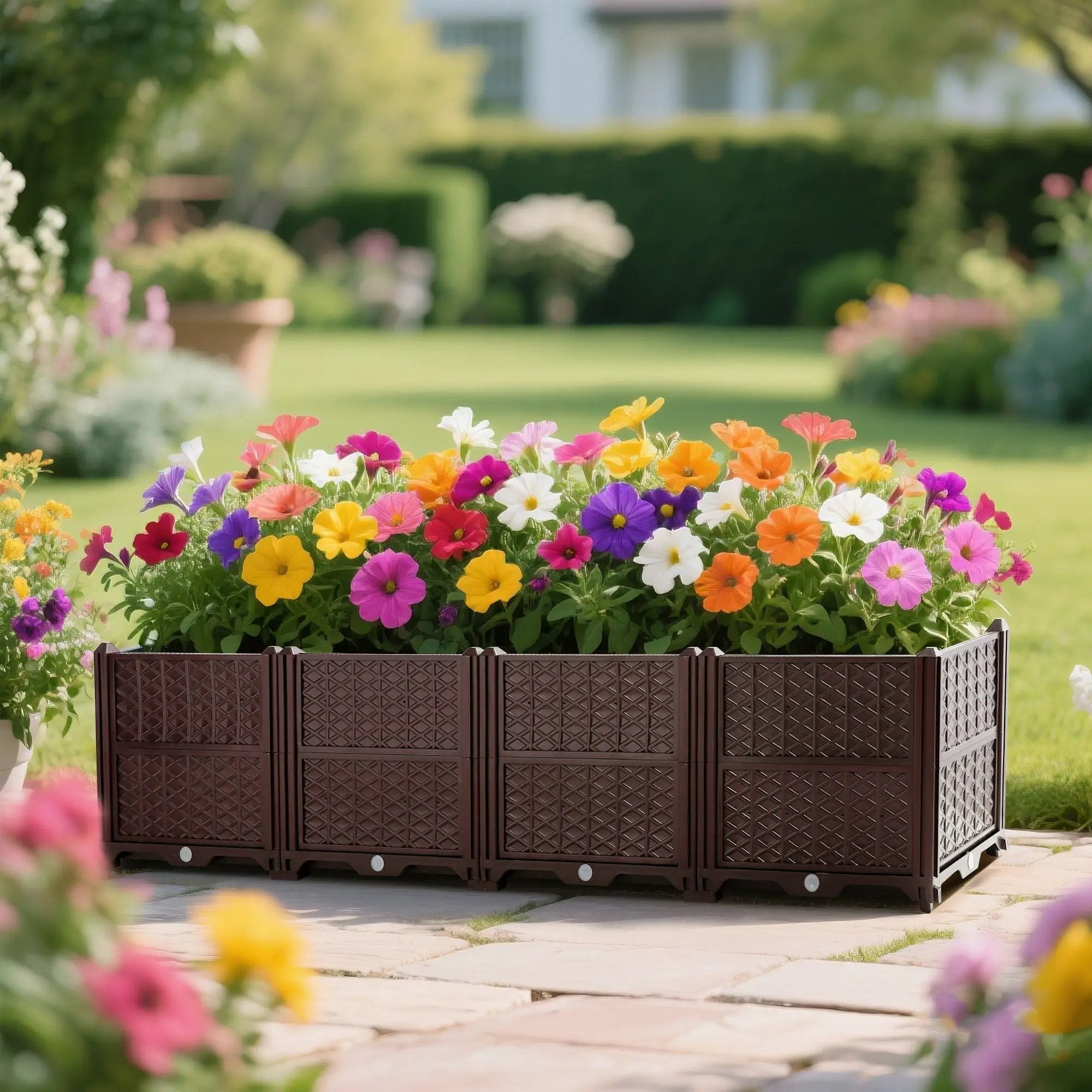 Indoor / Outdoor Rectangular Plastic Planting Box Kit For Vegetables, Herbs, Flowers & Succulents, Coffee, Polypropylene, 62.80" - Coffee by HouseOfZazla