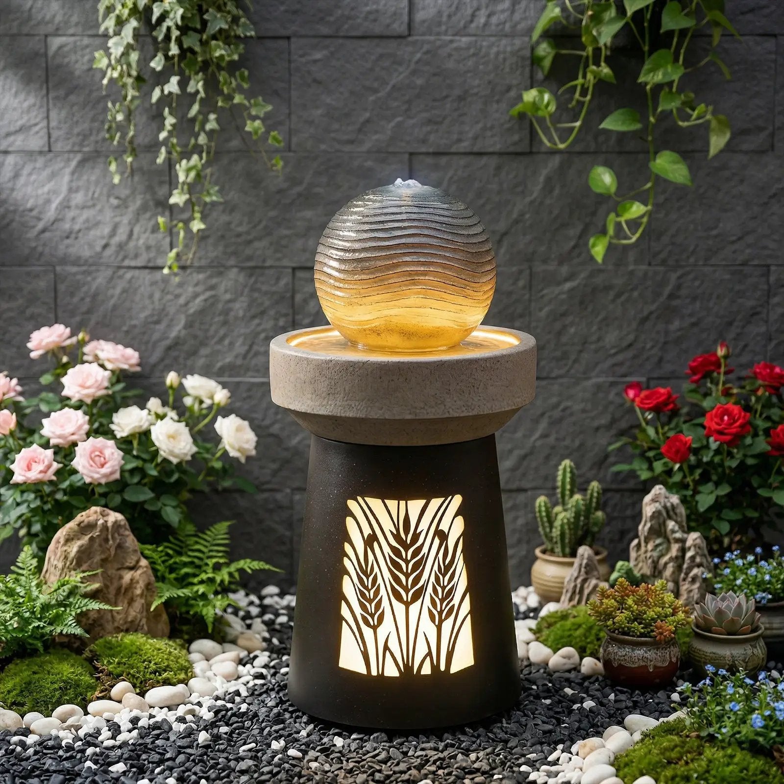 Outdoor Garden Lantern Light with Warm LED Leaf Silhouette by HouseOfZazla