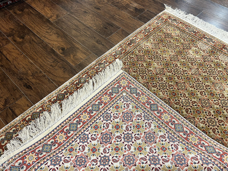 Turkish Kayseri Silk Rug 4x6, Hand Knotted Handmade Vintage Allover Pattern, Fine Silk Oriental Carpet 4 x 6 ft, Traditional Rug, Cream by Jewel Rugs