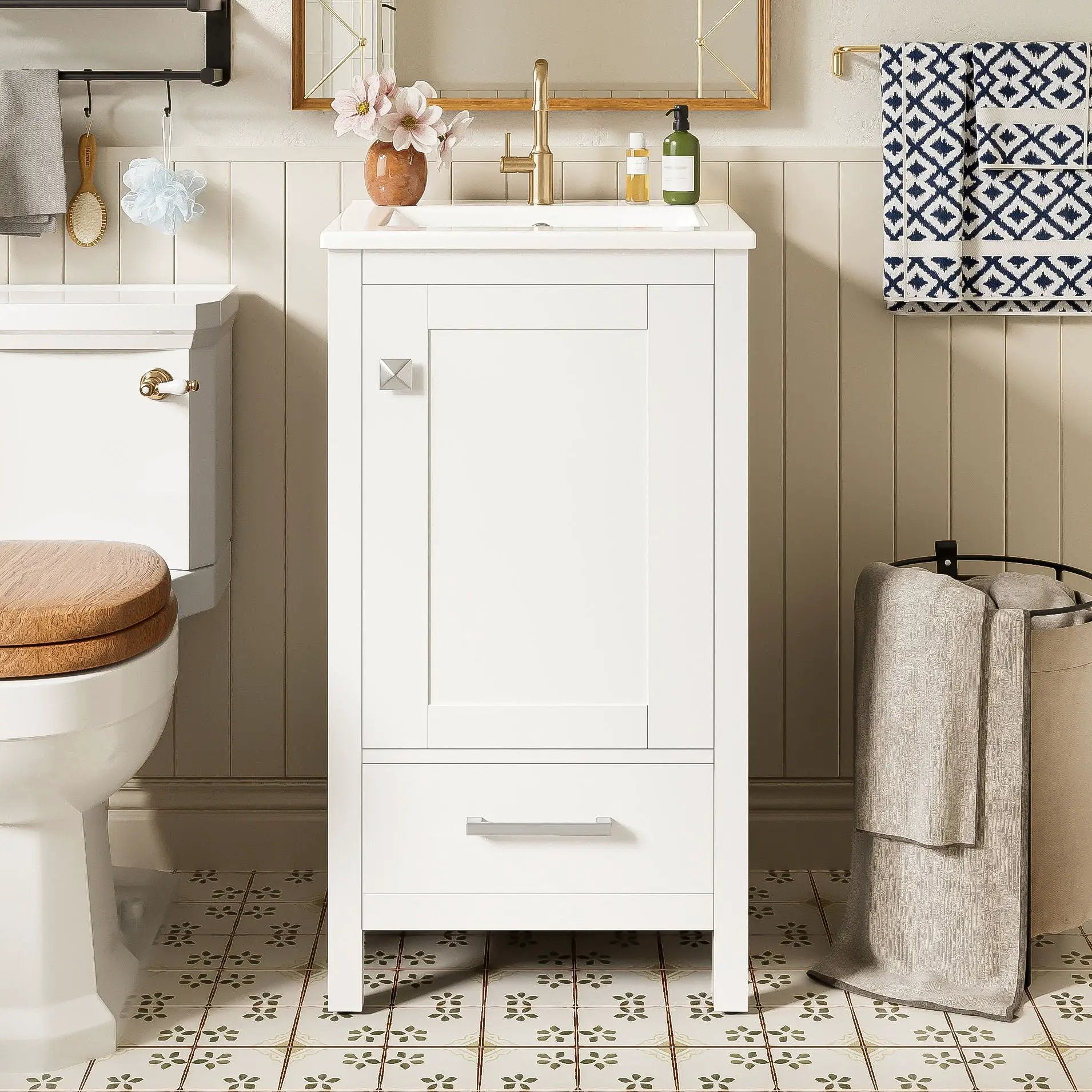 Bathroom Vanity With Ceramic Sink, Soft Close Drawers, Door Organizer, Divider Drawer, Adjustable Foot Pads by HouseOfZazla