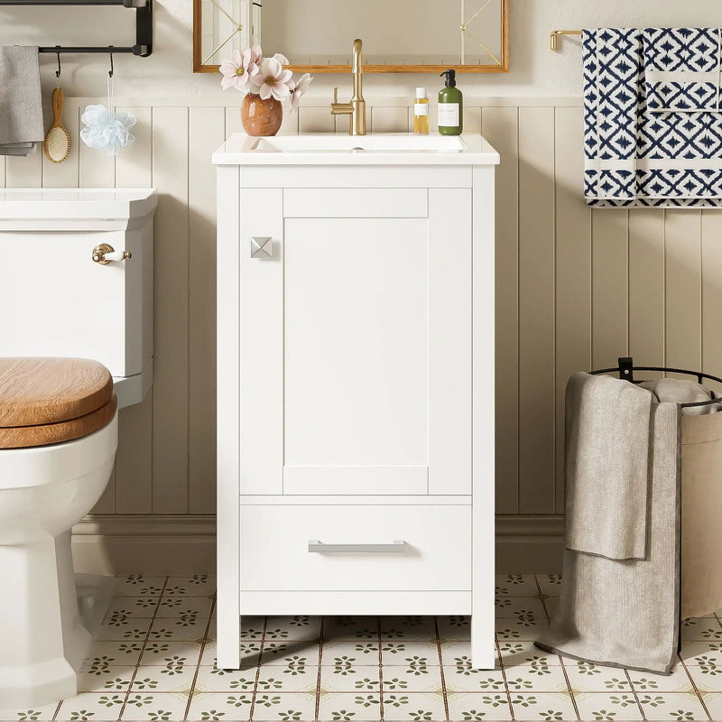 Bathroom Vanity With Ceramic Sink, Soft Close Drawers, Door Organizer, Divider Drawer, Adjustable Foot Pads by HouseOfZazla