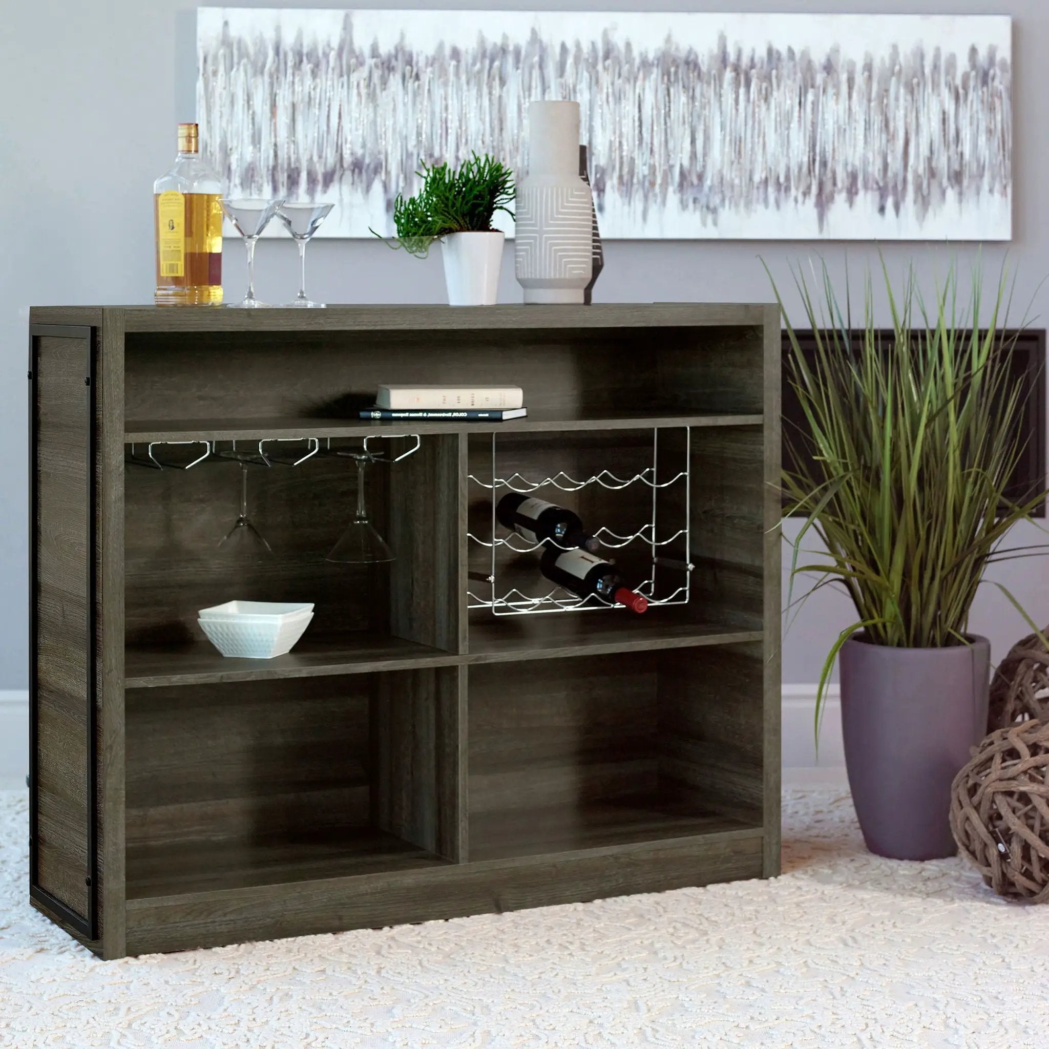 Joe 5-shelf Composite Wood Home Bar Wine Cabinet Aged Oak by Unique Piece Furniture