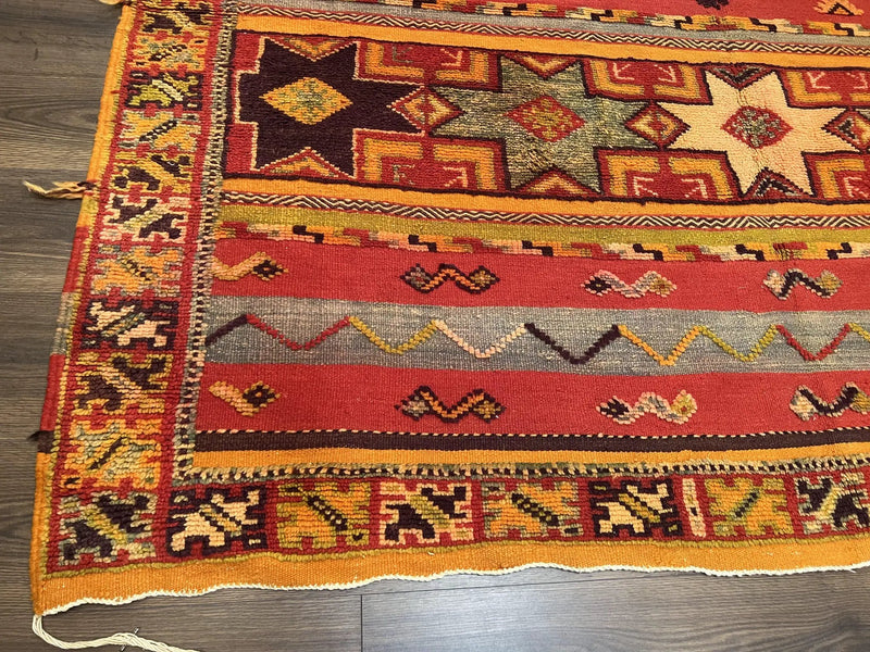 Unique Moroccan Rug 7x10, Room Sized Carpet, Red Orange Gray, Wool Oriental Striped Geometric Tribal Boho Rug, Flatweave with Raised Pile by Jewel Rugs