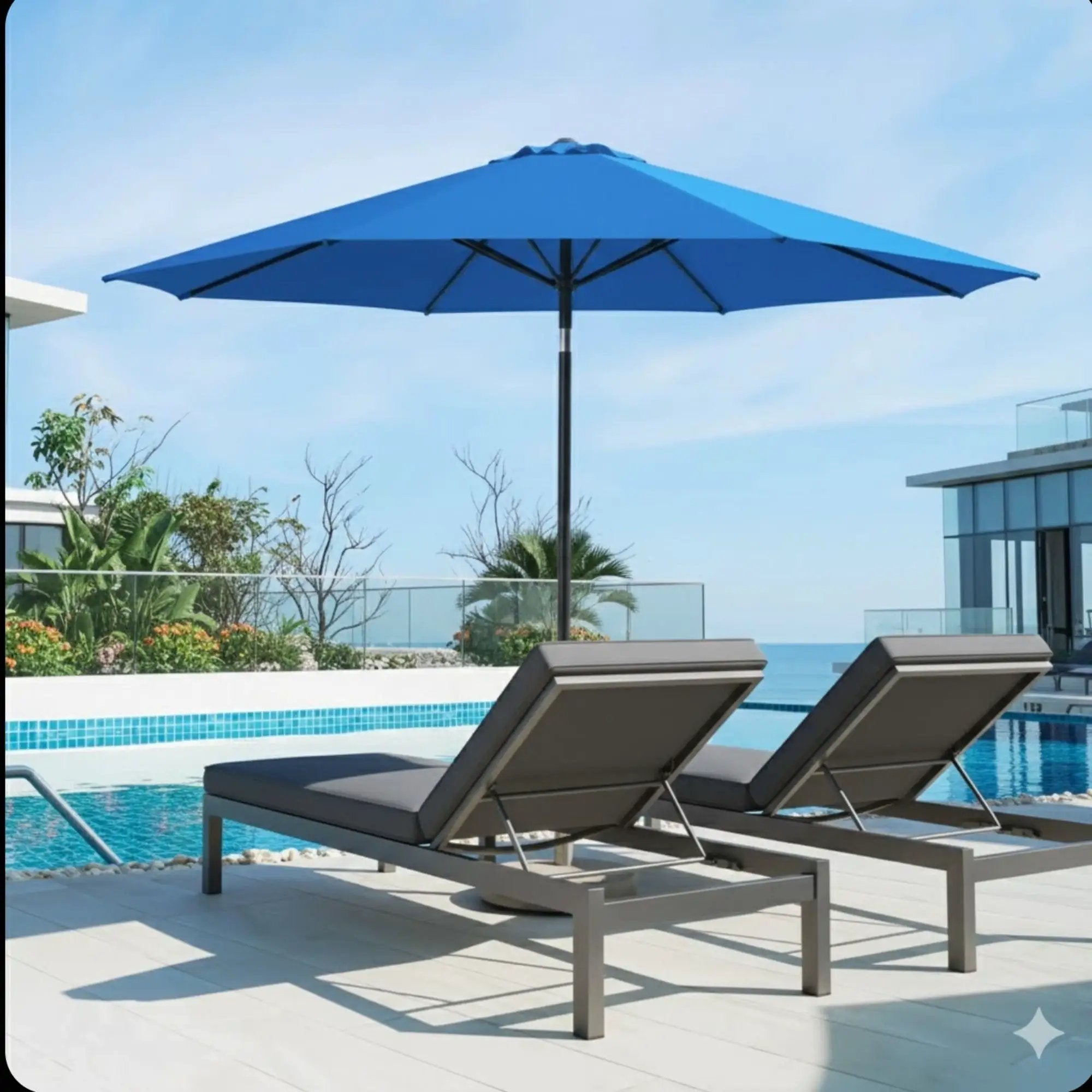 Solar LED Patio Umbrella With Crank Lift And Tilt, 8 Ribs, UV Resistant Canopy For Pool, Backyard & Patio (Without Base) - Blue by HouseOfZazla