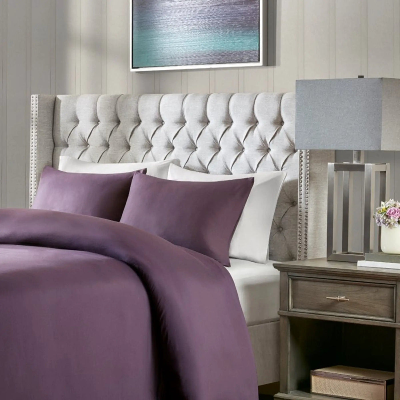 Transitional Upholstery Headboard With Tufted Buttons And Nailhead Trim by HouseOfZazla
