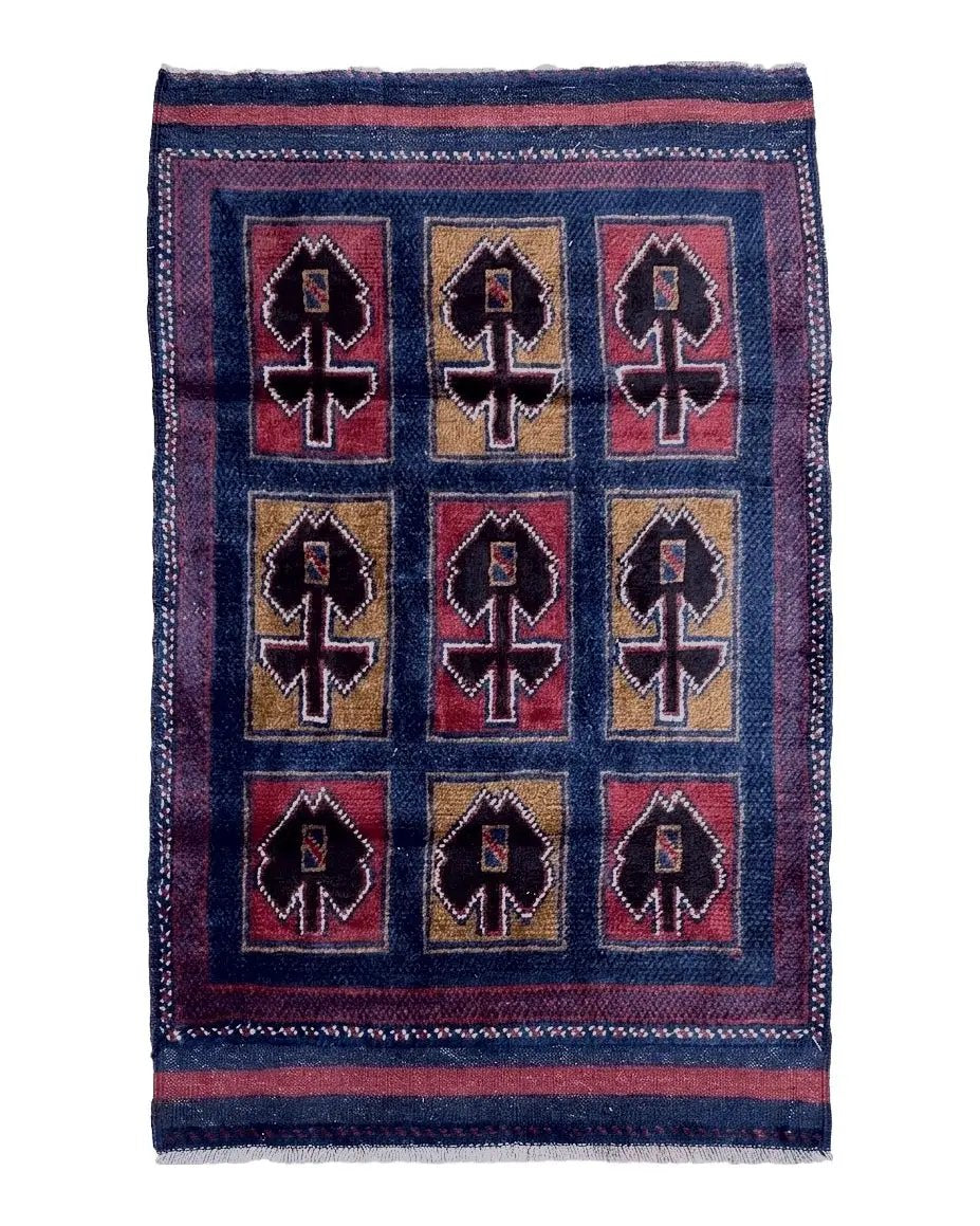 2' 9" X 4' 5" Vintage Handmade Tribal Wool Rug Balouchi Afghan Rug Blue Red 3x5 by Jewel Rugs