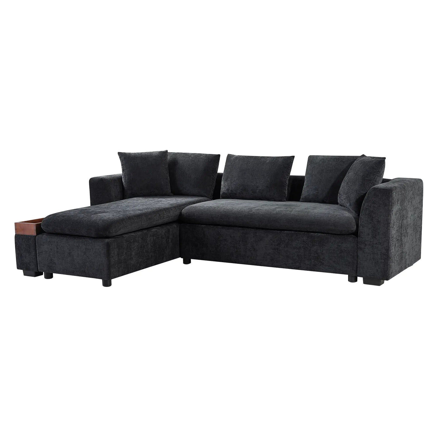 Modern L Shaped Sectional Sofa With Upholstery And Wooden Storage by HouseOfZazla