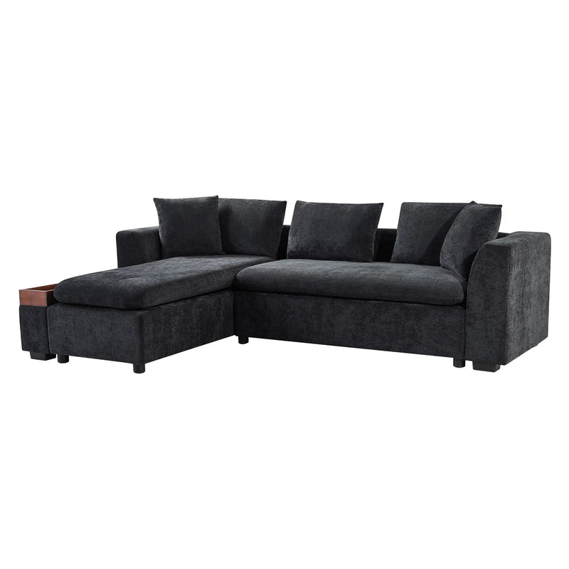 Modern L Shaped Sectional Sofa With Upholstery And Wooden Storage by HouseOfZazla