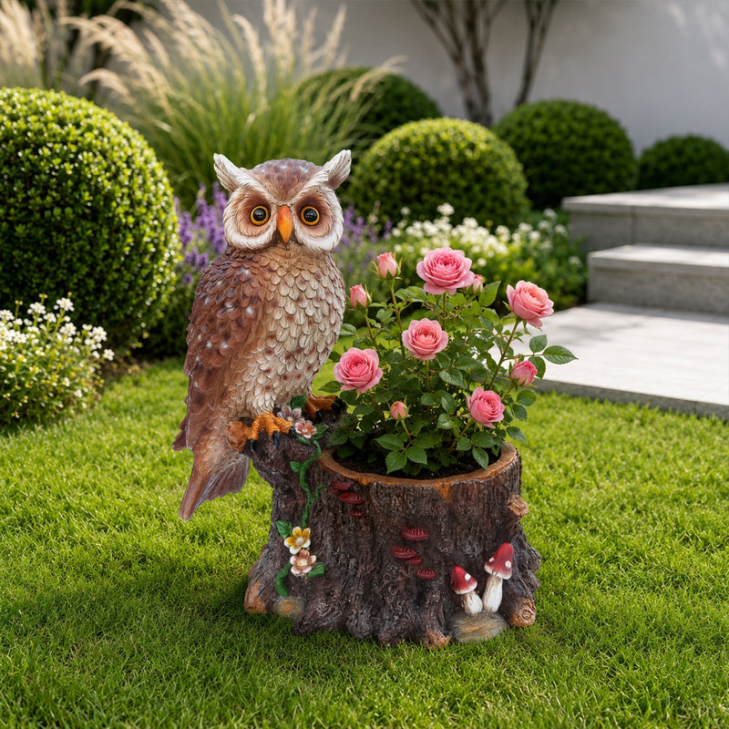 Sitting Owl with Tree Trunk Garden Planter by HouseOfZazla