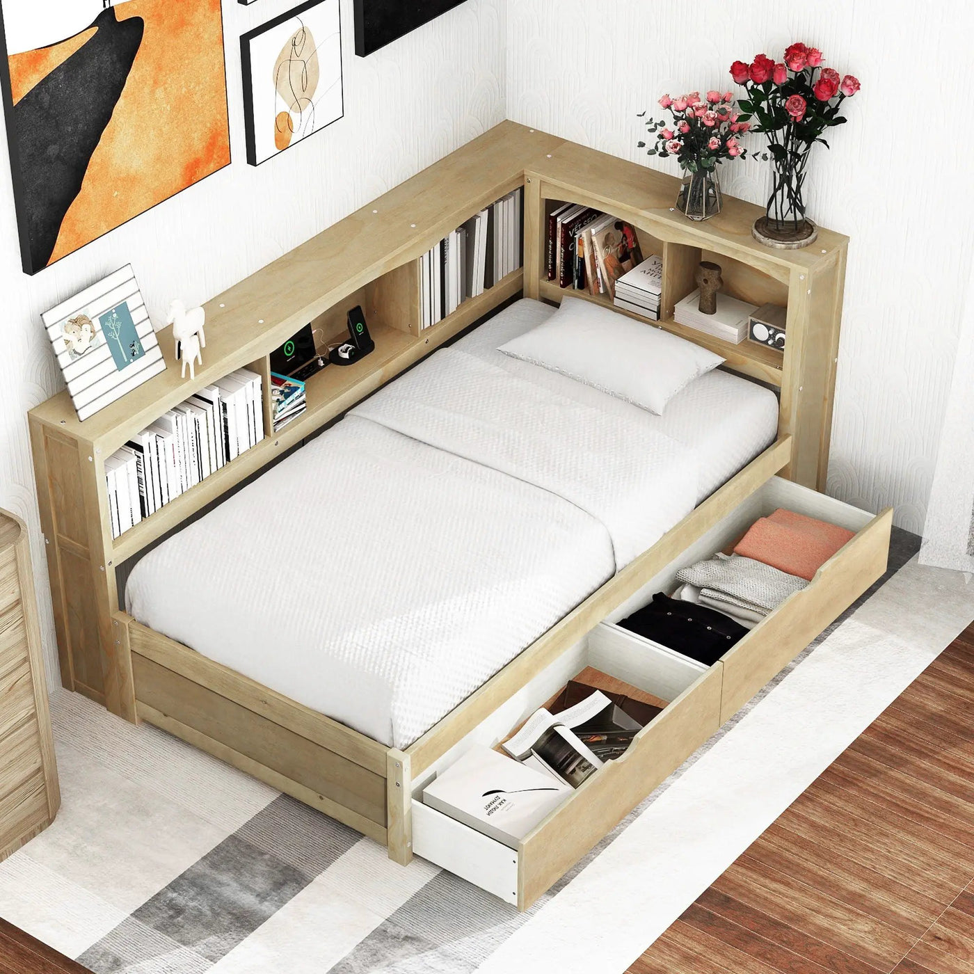 Daybed With 2 Storage Drawers, Storage Cabinets, USB Ports by HouseOfZazla