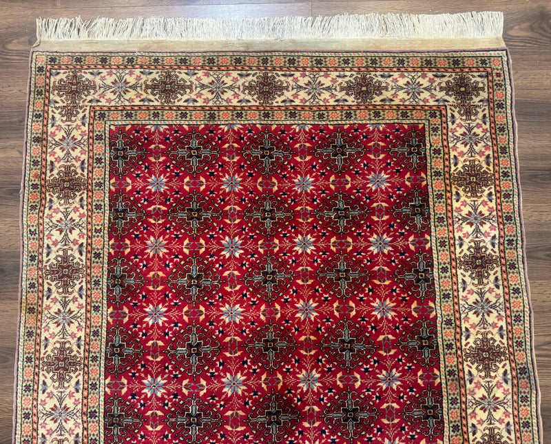 Turkish Sivas Rug 4x6, Red and Cream, Allover Design, Handmade Vintage by Jewel Rugs