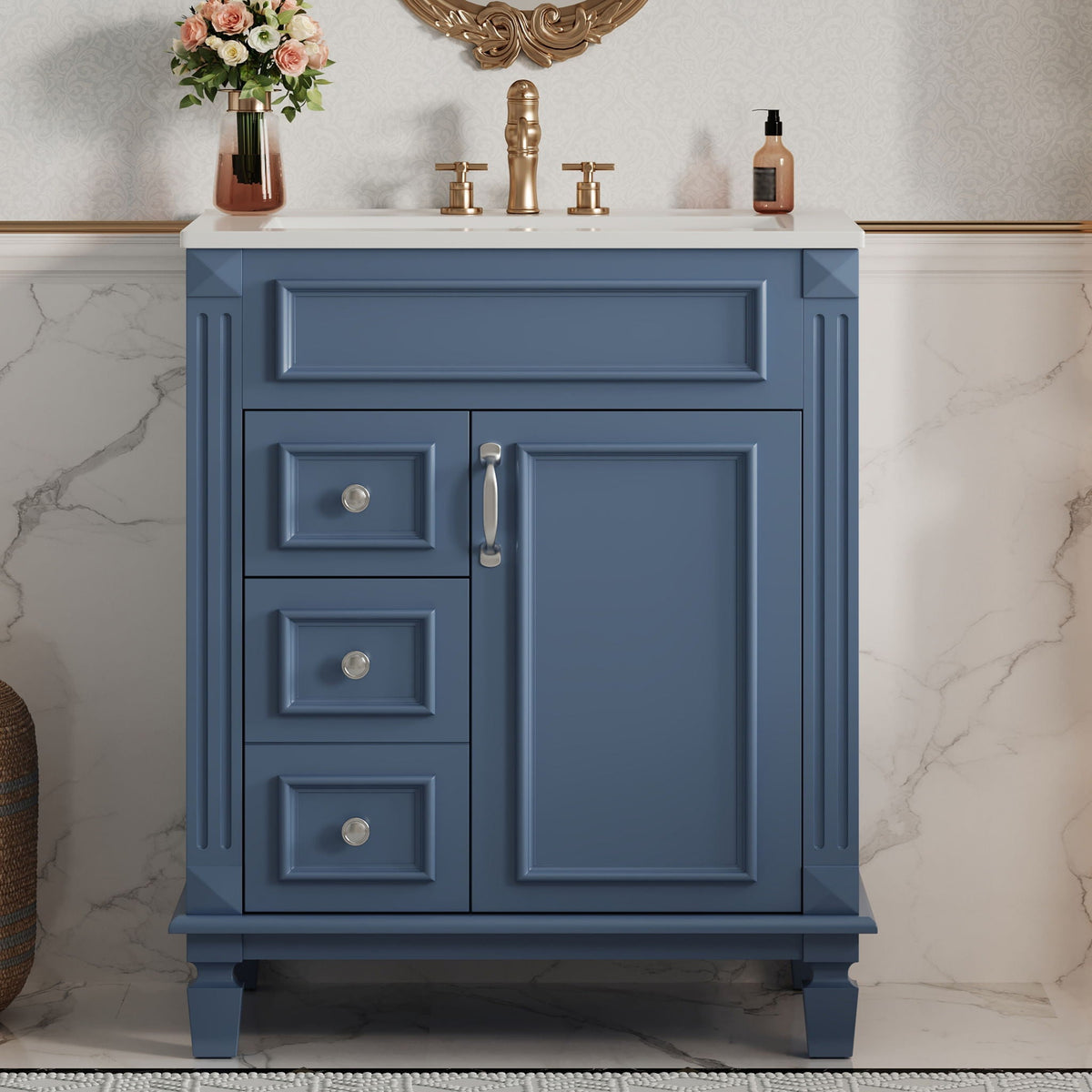 Bathroom Vanity With Sink, Compact Cabinet & 2 Drawers And Adjustable Shelf, photo 12 of 40