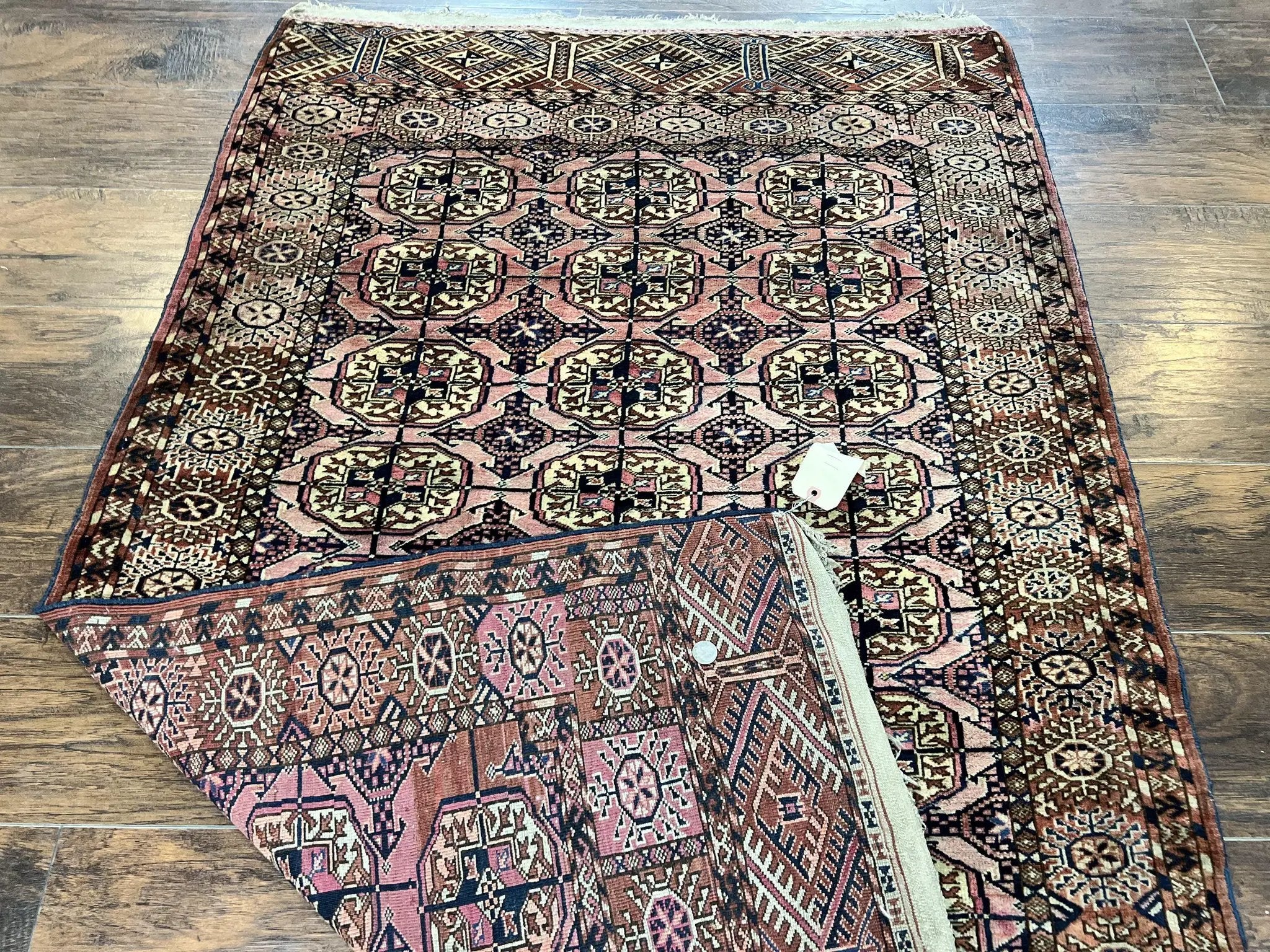 Persian Turkoman Rug 4x6, Wool Hand Knotted Antique Bokhara Carpet, Red Pink, Handmade Tribal Oriental Rug 4 x 6 ft by Jewel Rugs