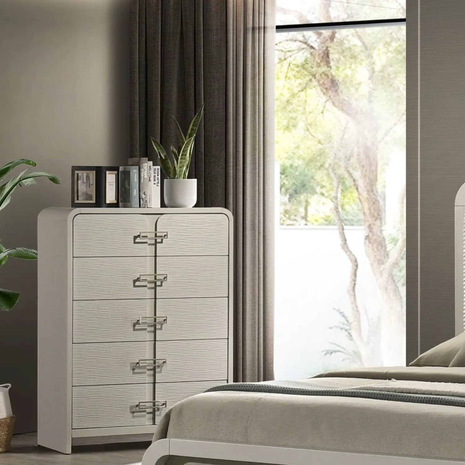 Aria - 5 Drawer Chest - Beige by HouseOfZazla