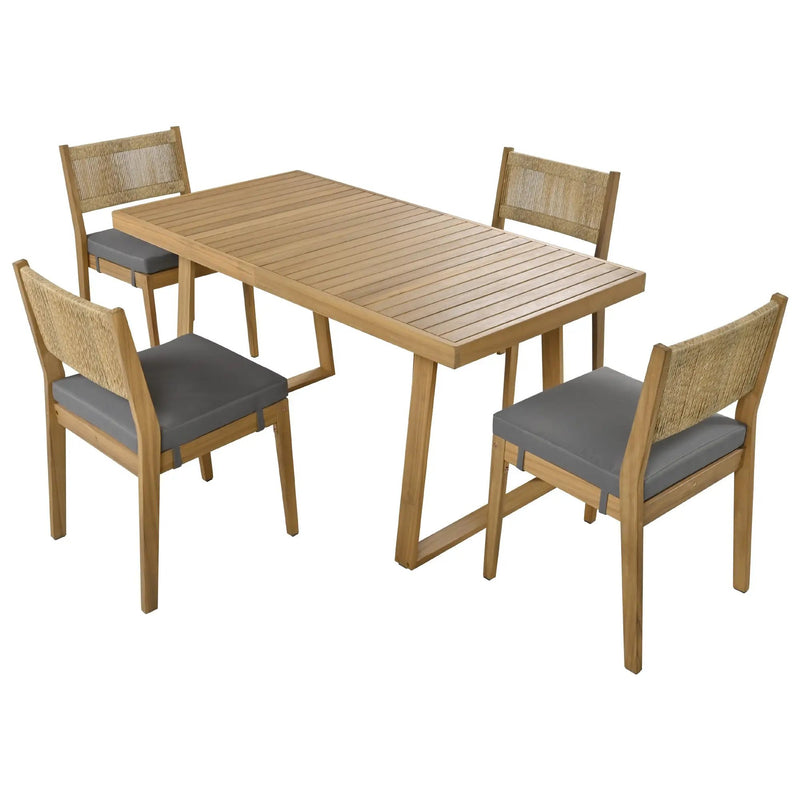 U_Style Multi-Person Outdoor Acacia Wood Dining Table and Chair Set by HouseOfZazla