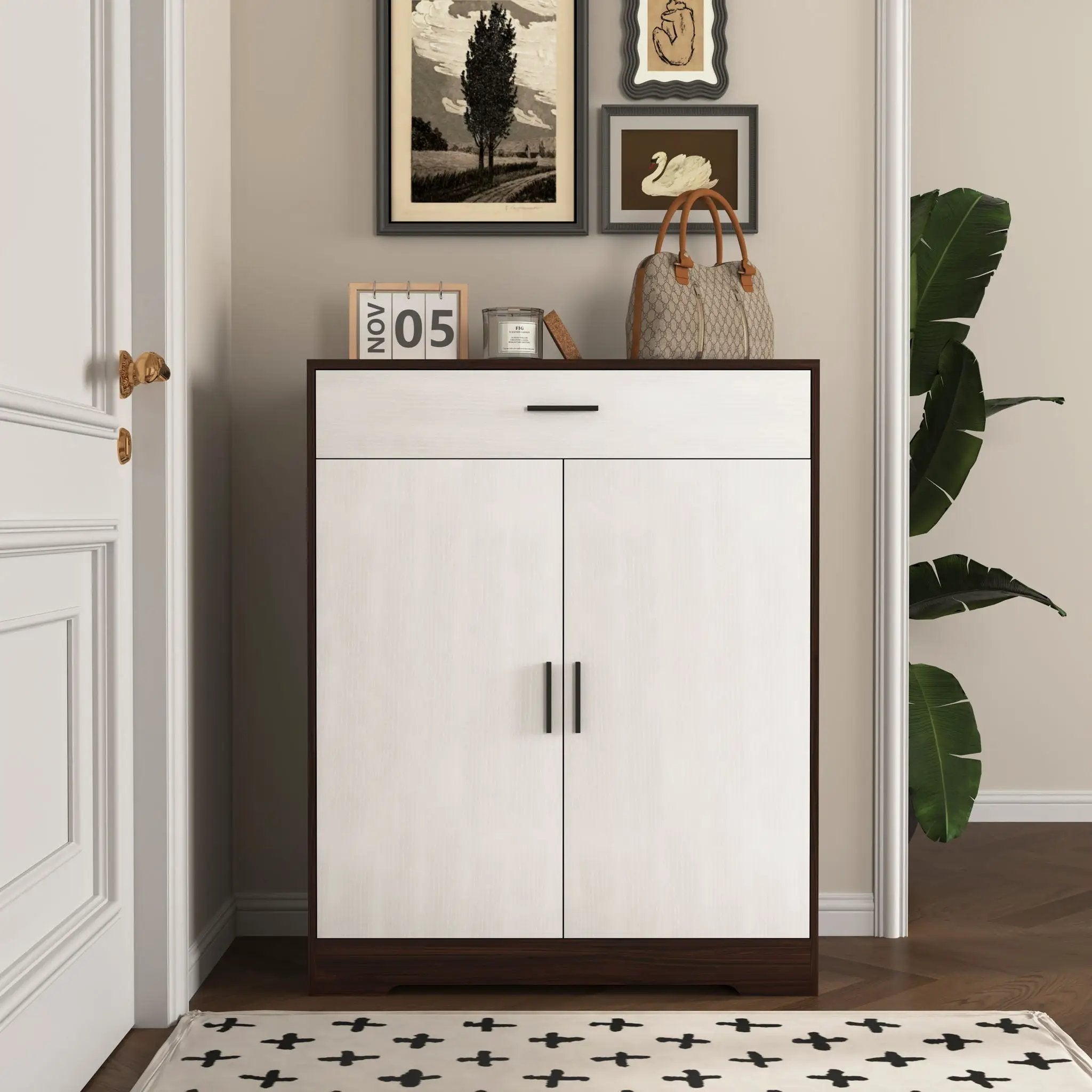 Freestanding Wooden Shoe Cabinet, 4 Tier Organizer With Drawer by HouseOfZazla