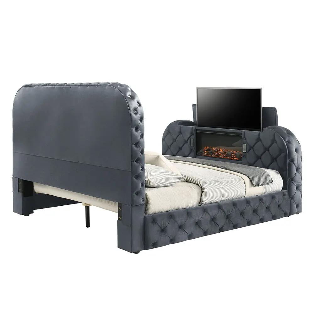 Kana - Bed With LED, Fireplace & TV Stand by Unique Piece Furniture