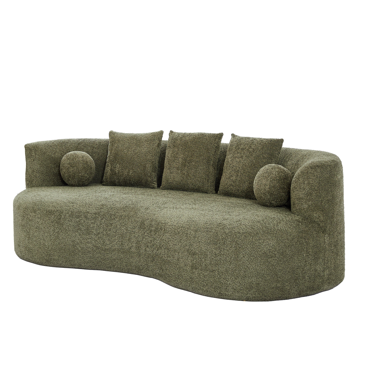 Curved Modern Boucle Sofa with Upholstered Finish - Forest Green, Beige, Camel, photo 2 of 8