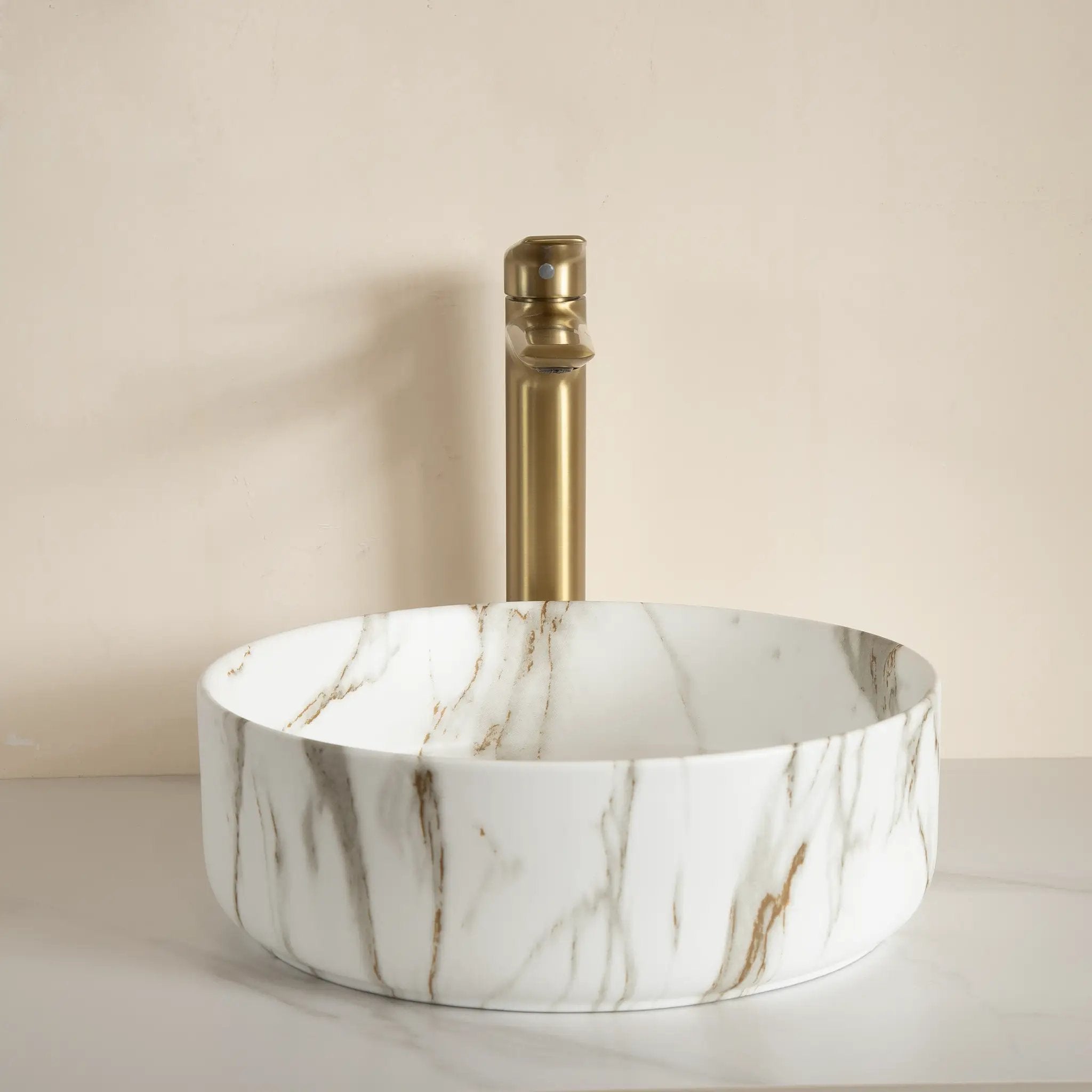 14'' Bathroom Sink, Round Vessel Ceramic Sink with Stone Pattern by HouseOfZazla