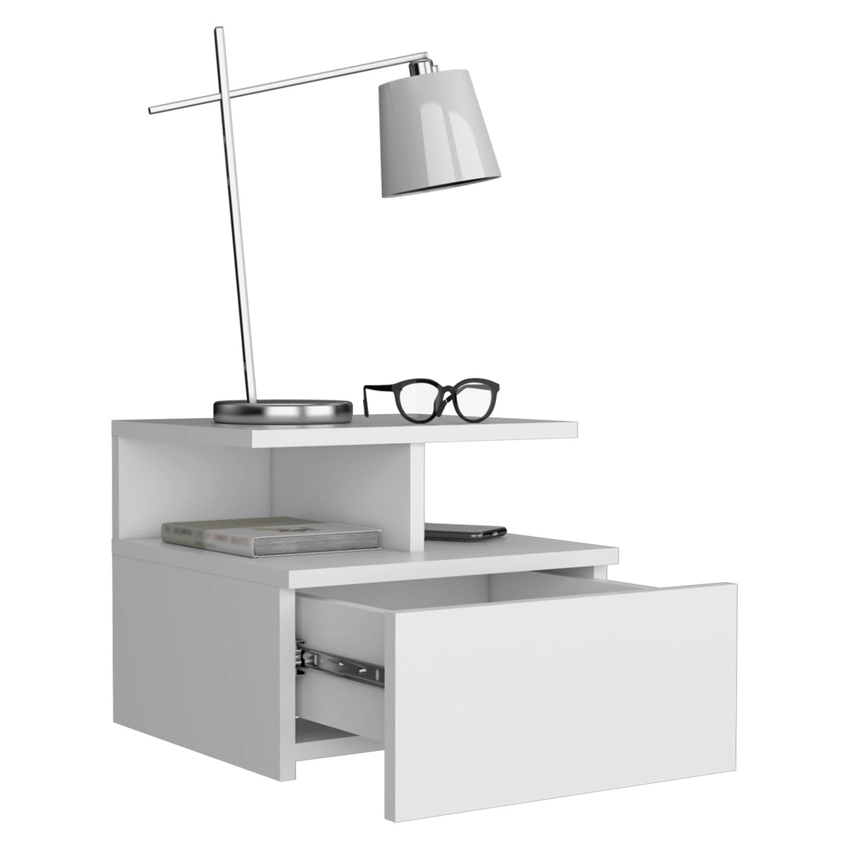 Compact Floating Nightstand with 1 Drawer - White, photo 2 of 4